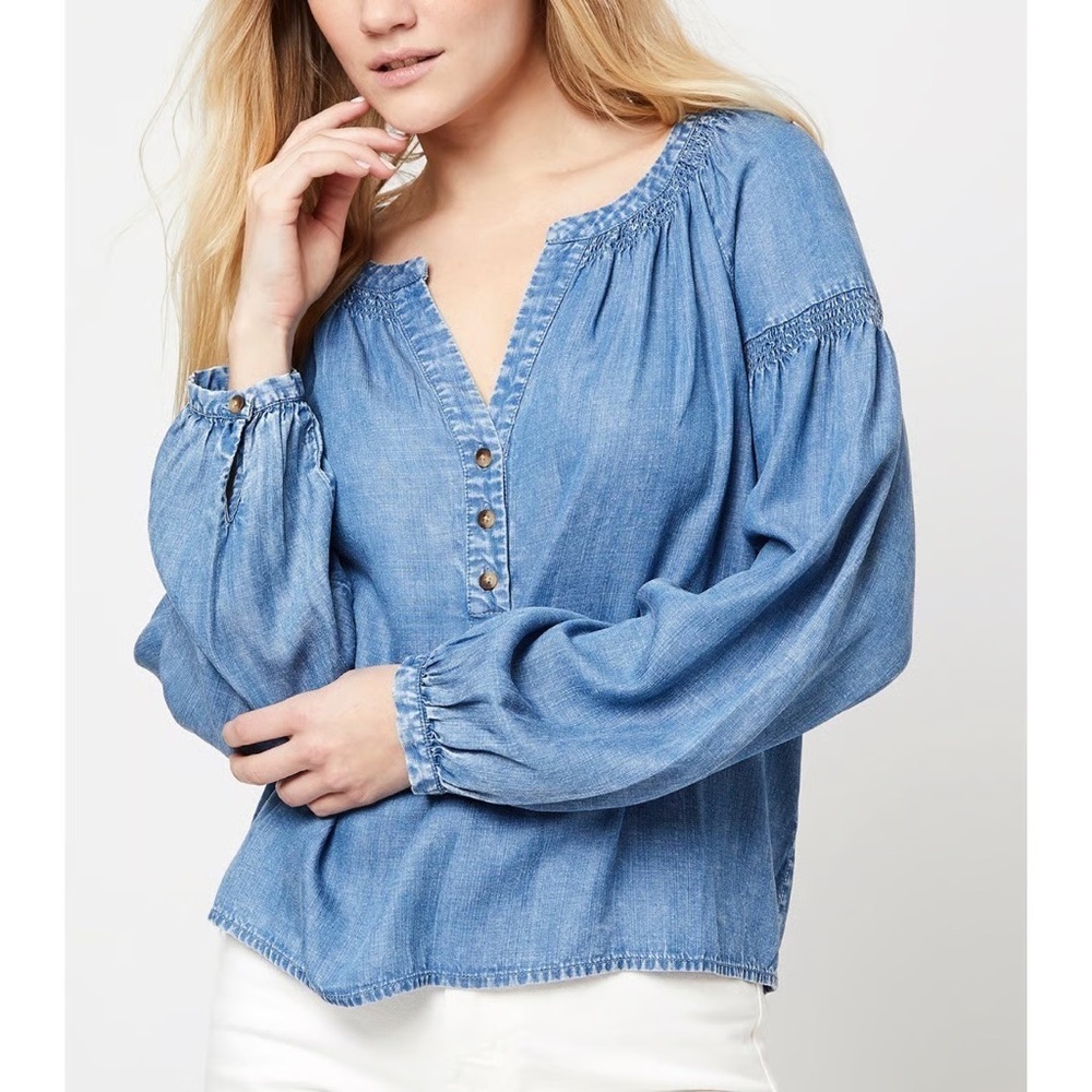 Jane and Delancey Flowy Chambray Western Boho Top Shirt Small